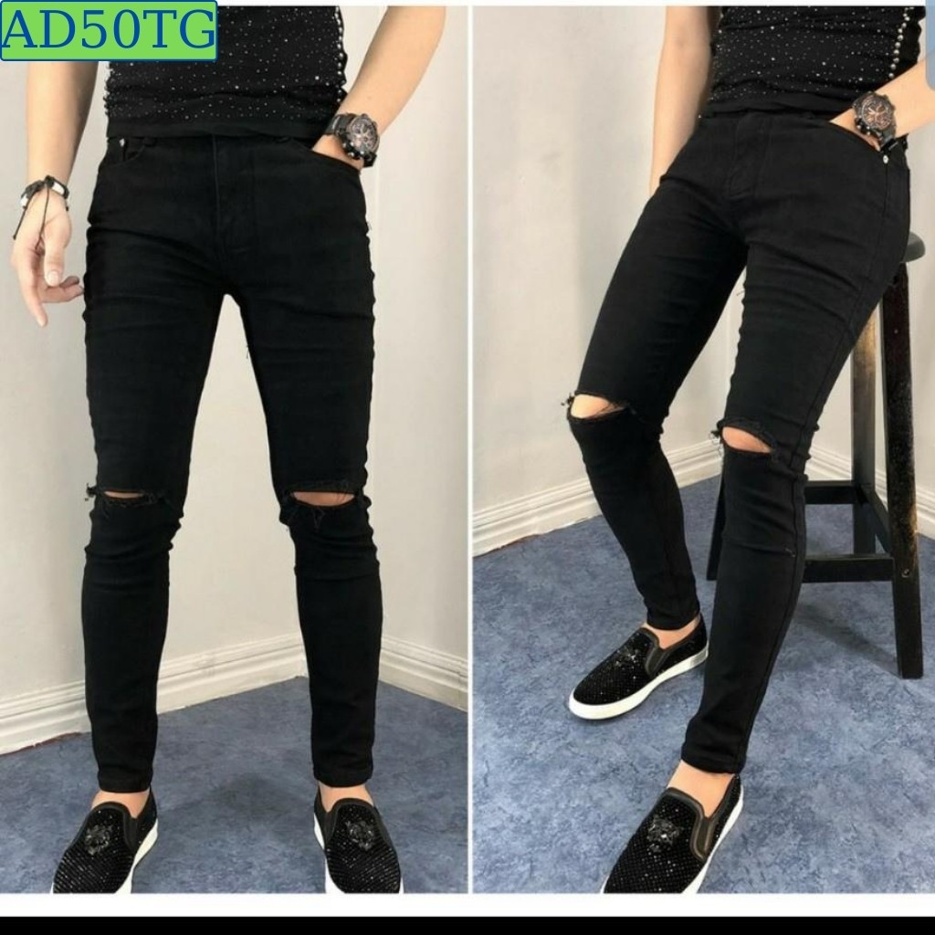 Quần Jean Nam Chất Bò AD50TG Đen Rách Gối Cao Cấp Phong Cách TG | BigBuy360 - bigbuy360.vn