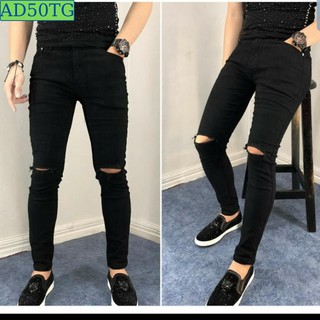 Quần Jean Nam Chất Bò AD50TG Đen Rách Gối Cao Cấp Phong Cách