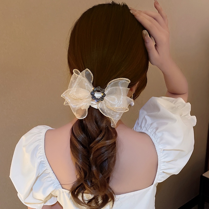 Dây Buộc Tóc Thắt Nơ Ruy Băng Đính Đá Thời Trang Hàn Quốc Cho Nữ