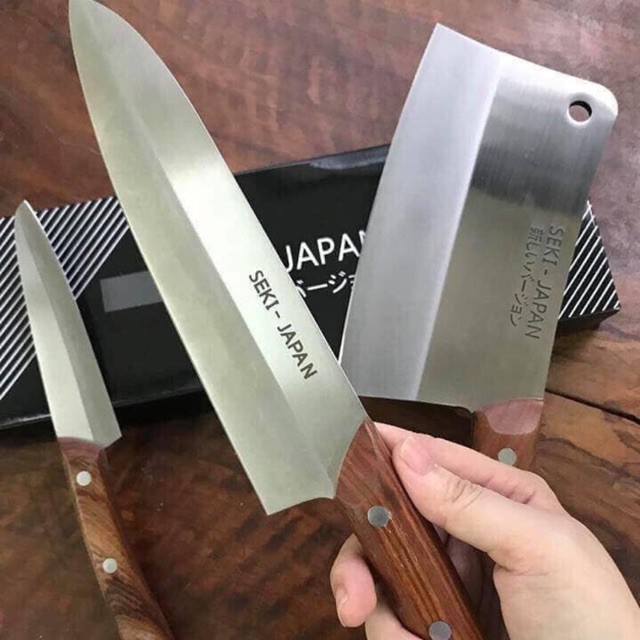 [Nhật nội địa] Set dao bằng thép nguyên khối Seki Nhật Bản gồm 4 món (Dao chặt, dao thái, dao gọt, kéo cắt xương)