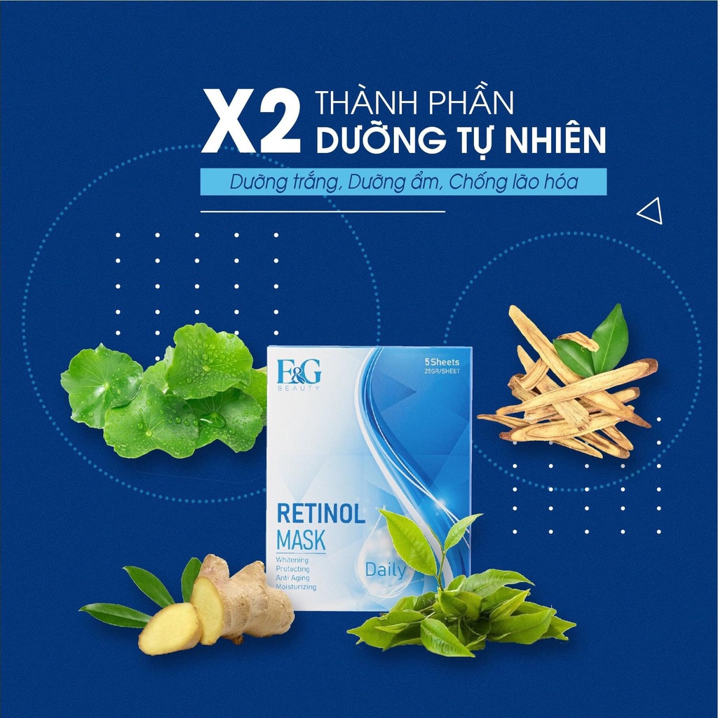 Mặt nạ Retinol E&G Beauty Daily trắng sáng căng bóng, Mask chống lão hóa 25g x 5 miếng 1 Hộp