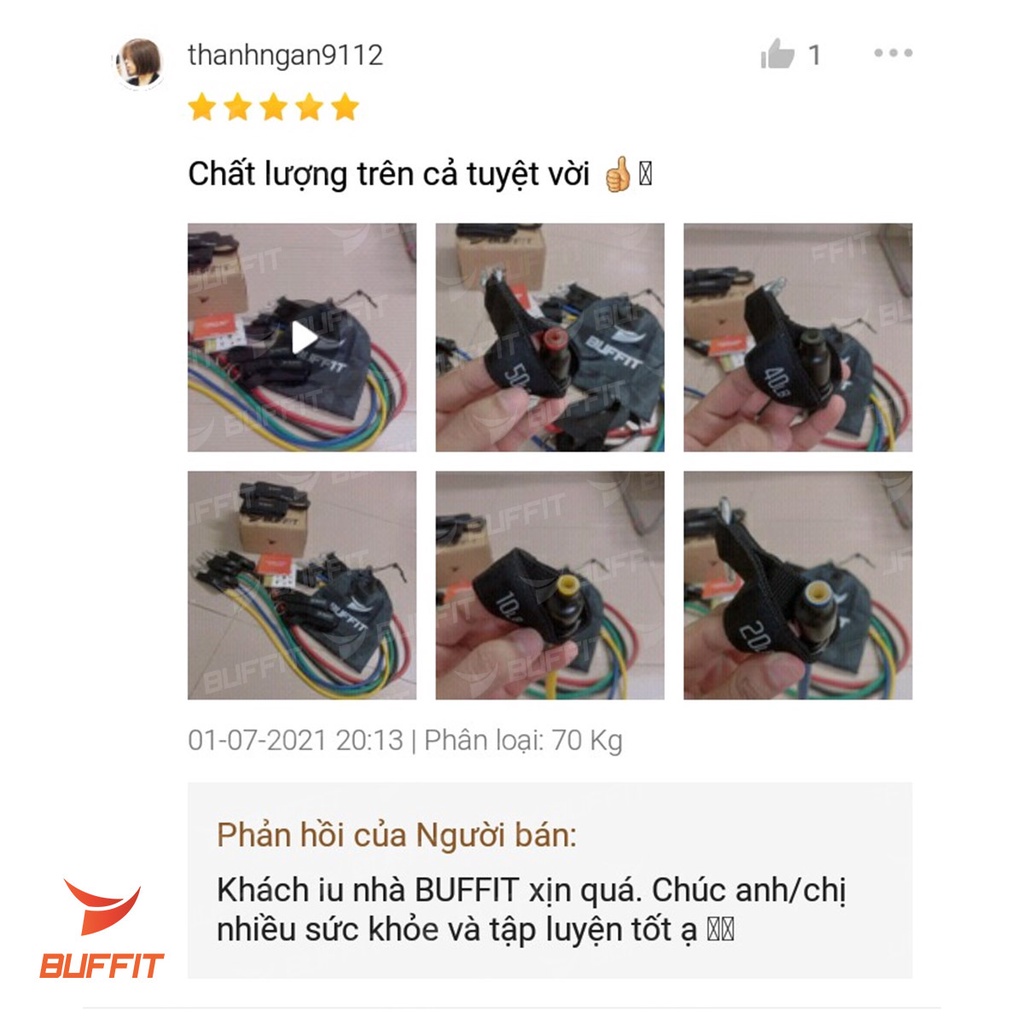 Dây kháng lực, dây ngũ sắc tập gym Latex 2 lớp BUFF MAX 2021 chính hãng BUFFIT - Đen 40LBS