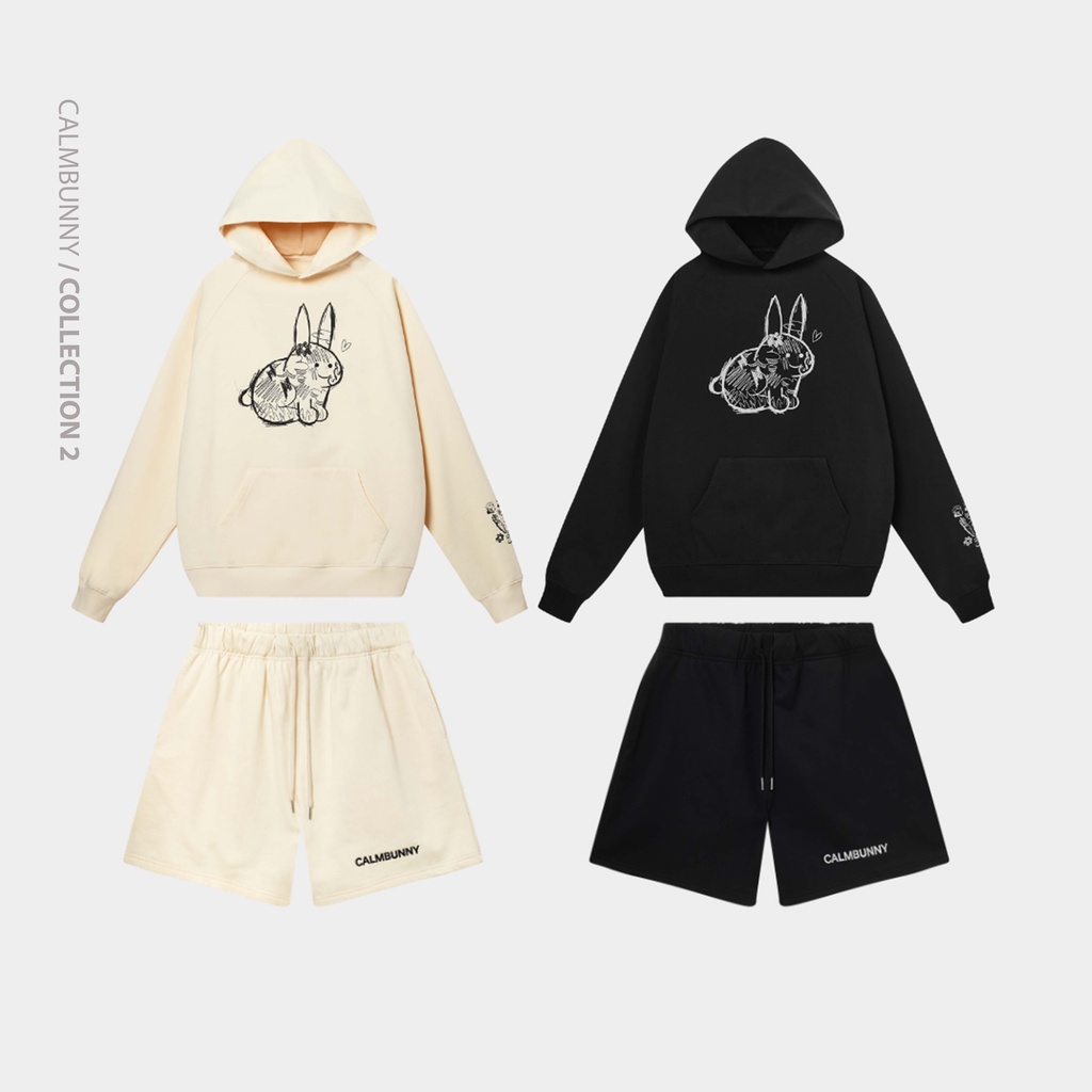 Combo set áo khoác hoodie CALMBUNNY nam nữ form rộng đen DARK CHOCO