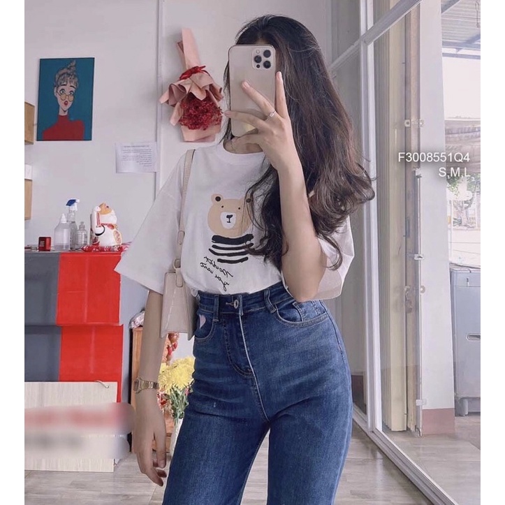 Quần jean dài lai lật cao màu thêu trái tim túi TT3008