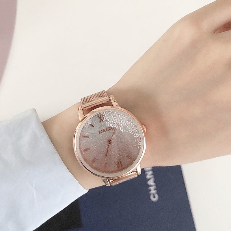 Đồng hồ nữdây thép mặt cao cấp chính hàng NAIDU mặt đính kim tuyến đẹp sang chảnh giá rẻ | BigBuy360 - bigbuy360.vn