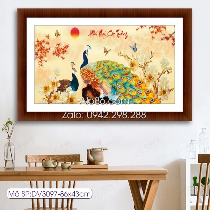 Tranh thêu 3D phú quý cát tường KT:86x43cm,tranh chưa thêu.Tặng kéo và xỏ chỉ.