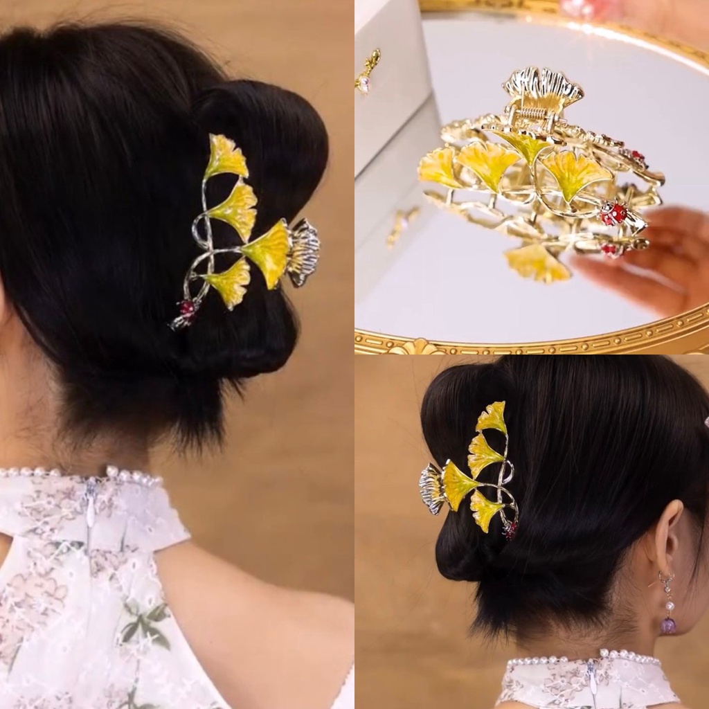 Trâm Cài Tóc Hình Lá Ginkgo Màu Vàng Phong Cách Trung Hoa Cổ Điển Cho Bé Gái