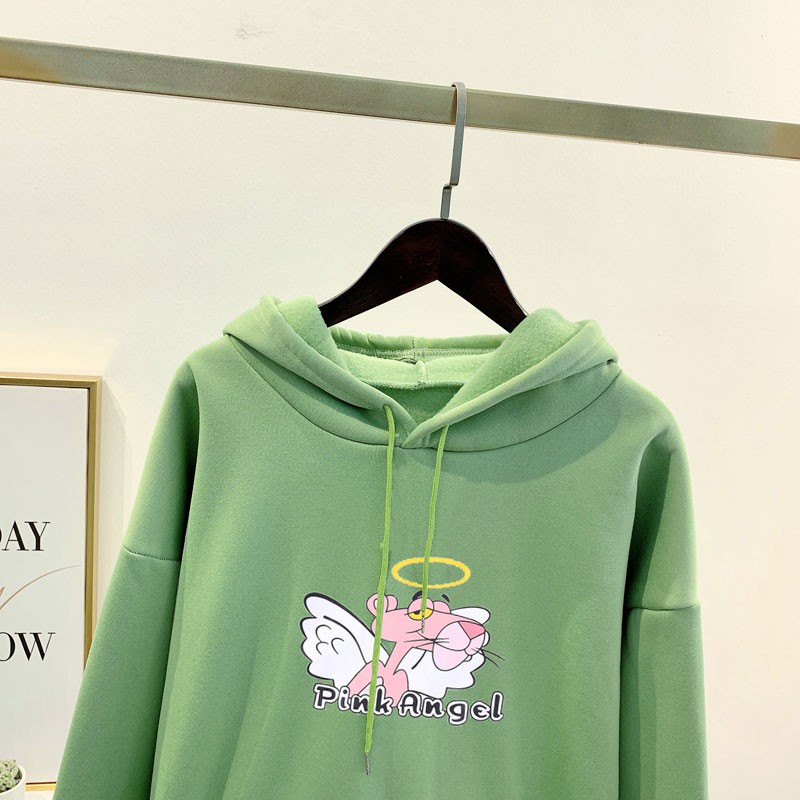 Áo Hoodie Dáng Rộng In Hình Báo Hồng Dễ Thương Thời Trang Xuân Thu Cho Cặp Đôi