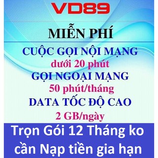 Buôn SỈ - SIM Vina 4G VD89 trọn gói 1 năm KM tặng 720gb + nghe gọi miễn phí - ko cần nạp tiền