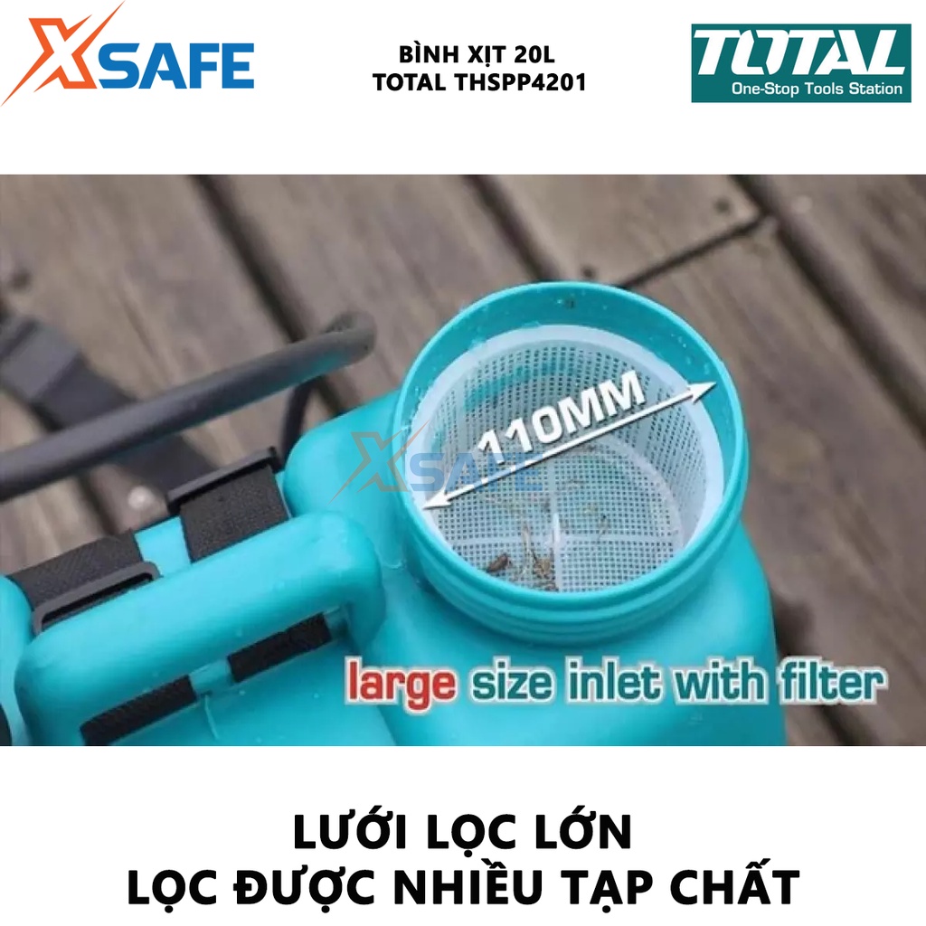 Bình xịt TOTAL THSPP4201 20L cần chữ Y, điều chỉnh vòi phun từ phun mạnh đến phun sương