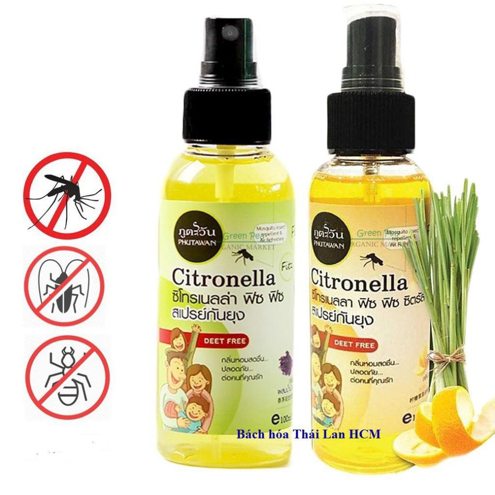 Tinh dầu xịt chống muỗi, côn trùng Phutawan Citronella Thái Lan 100ml