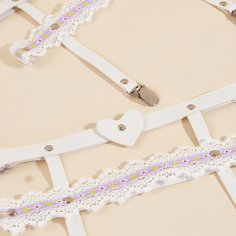 Dây Nịt Da PU Phối Ren Và Kẹp Hợp Kim Màu Đen Phong Cách Punk Cá Tính Dành Cho Nữ