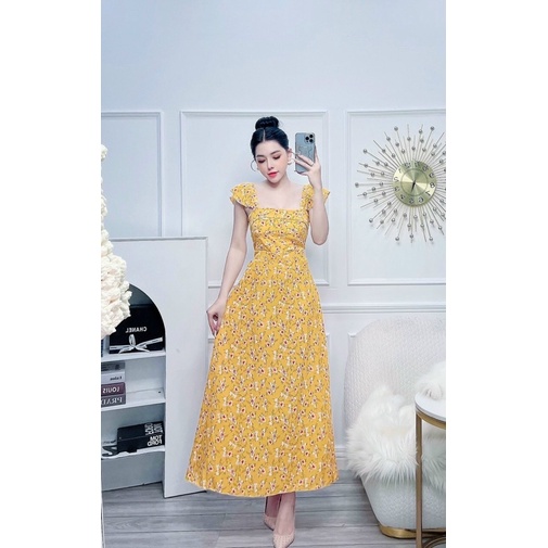Đầm maxi hoa cánh tiên có mút ngực-hình thật.