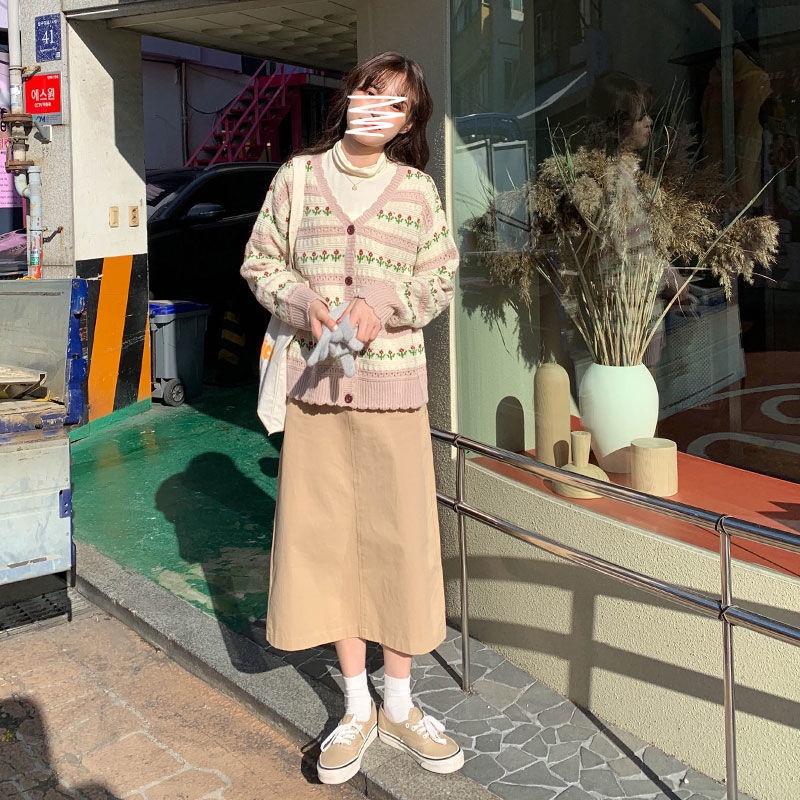 Áo Khoác Len Jacquard Tay Dài Màu Tương Phản Dáng Rộng Thời Trang Hàn Quốc Cổ Điển Dễ Phối Đồ Dành Cho Bạn