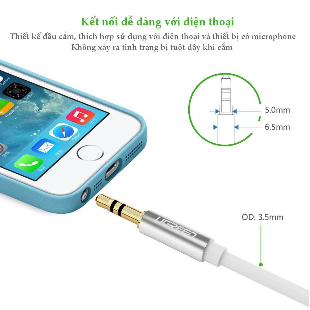 Dây Audio 3.5mm đực chia 2 cổng 3.5mm (âm) dài 20cm - đầu nhôm UGREEN AV123