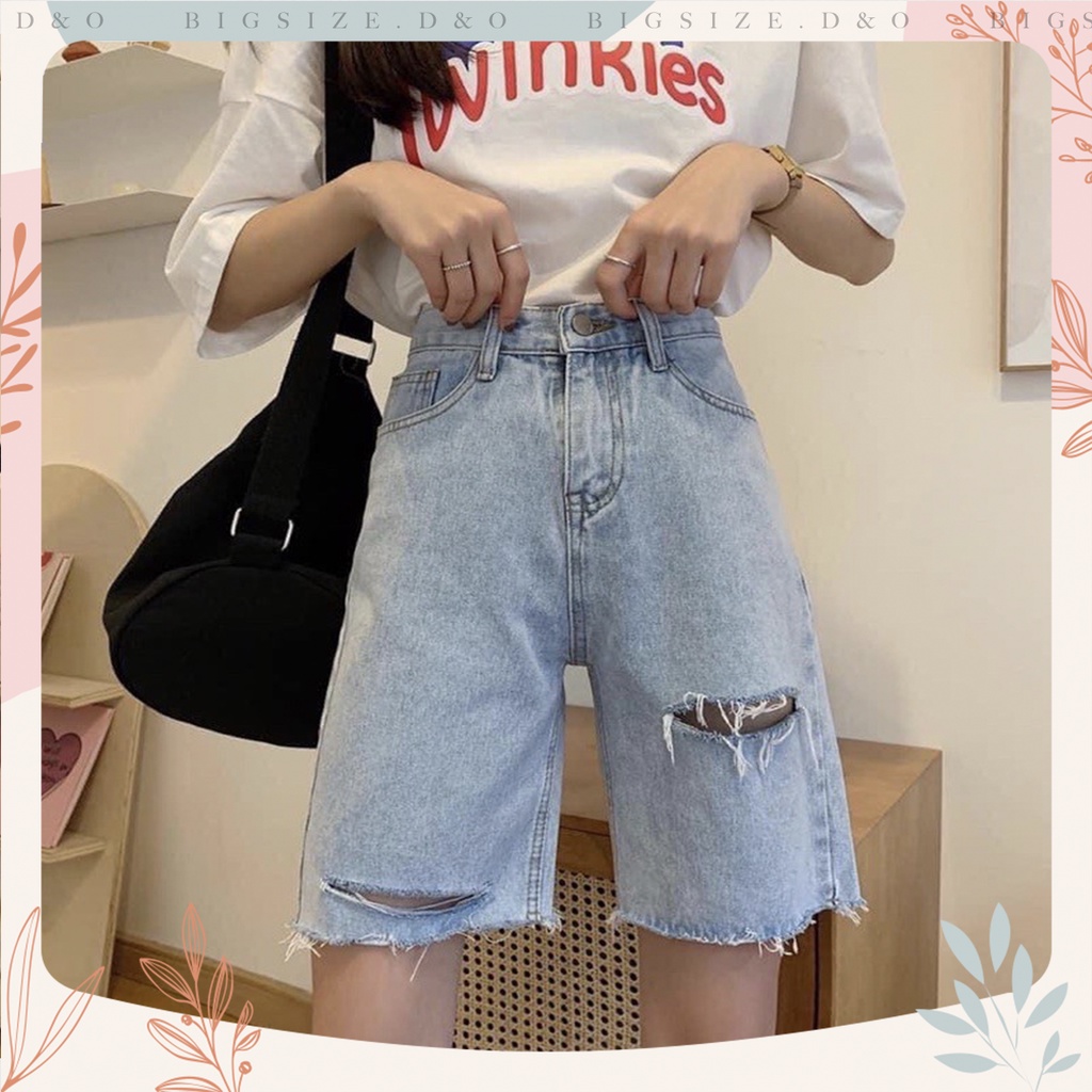 [Bigsize 55-86kg] Quần Lửng Ngố Rách Ngang Sole Lai Đùi, Lưng Siêu Cao, Không Giãn, 3 Màu Đen Đậm Nhạt