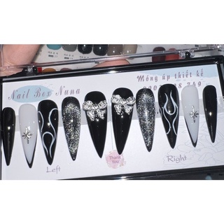 Nailbox nuna móng úp thiết kế móng tay màu đen ngọn lửa trắng