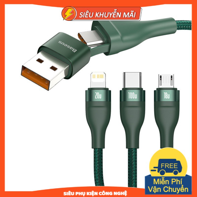 Cáp sạc đa năng 6 trong 1 Baseus Flash Series Two-for-three Data Cable U+C to M+L+C 100W LV874