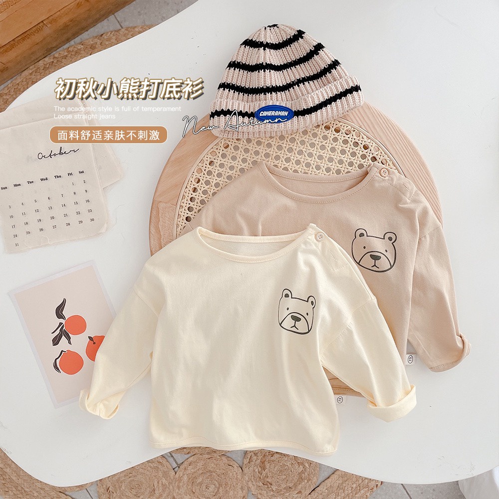 Áo thun dài tay mùa thu trẻ em họa tiết gấu cute,chất cottons mềm đẹp