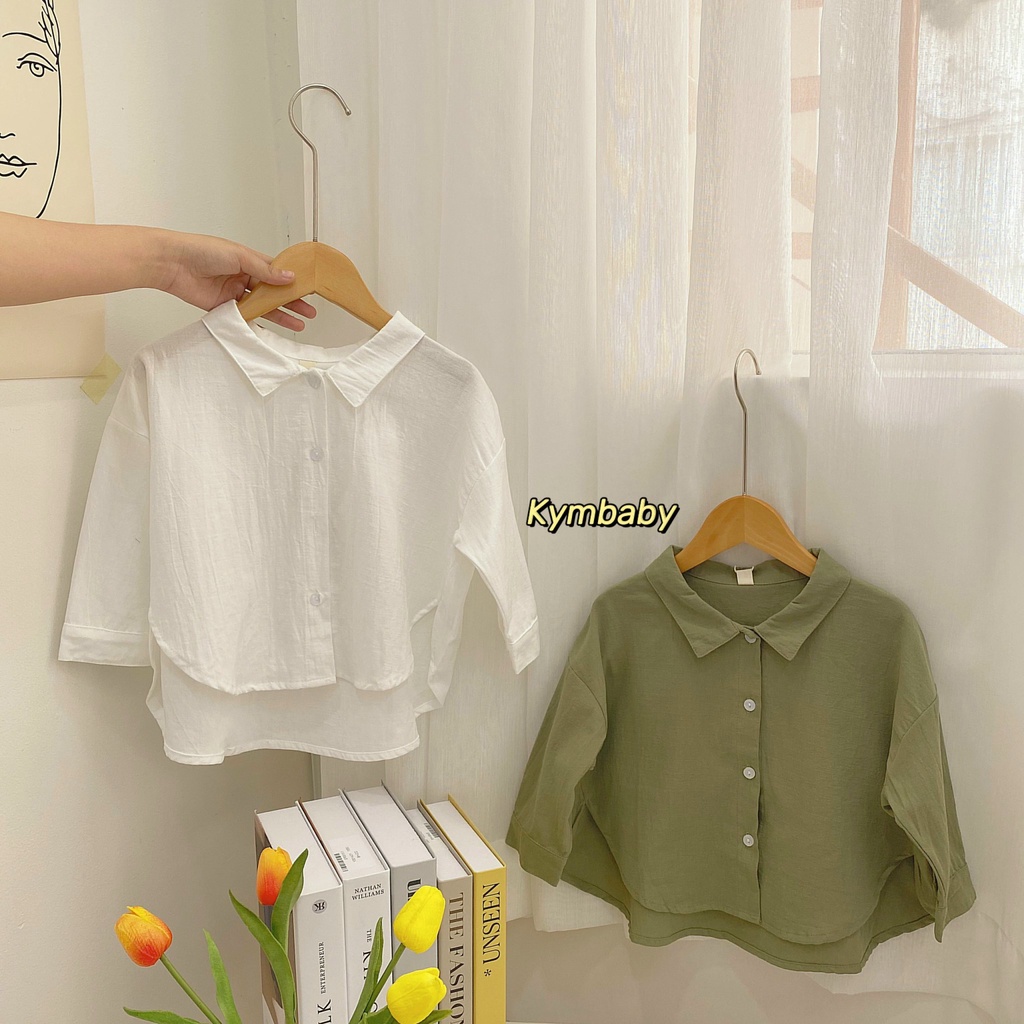 Áo sơ mi dài tay vạt bầu xẻ tà cho bé A663