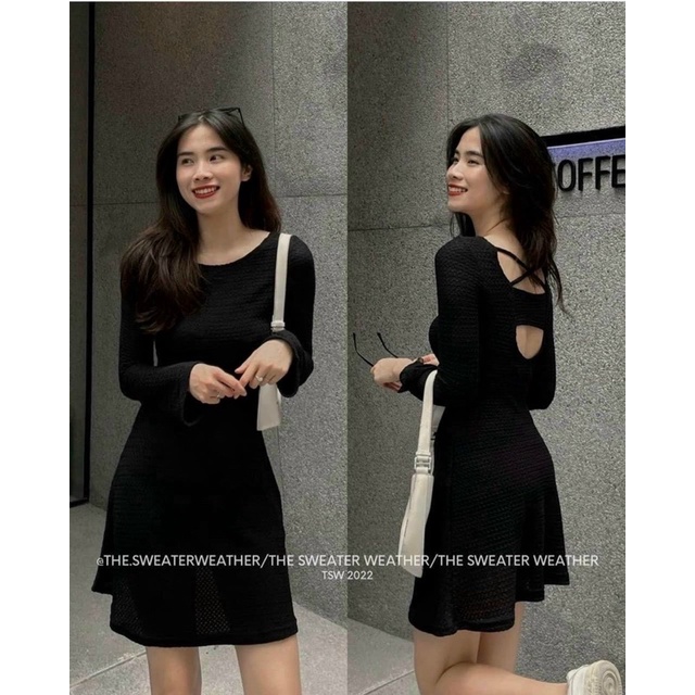 Đầm đen body đan dây chéo lưng 14294
