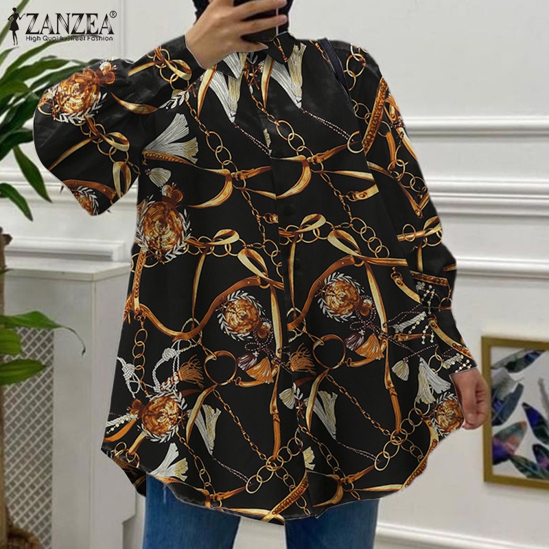 Áo sơ mi Zanzea tay dài cổ bẻ dáng rộng thời trang retro cho nữ