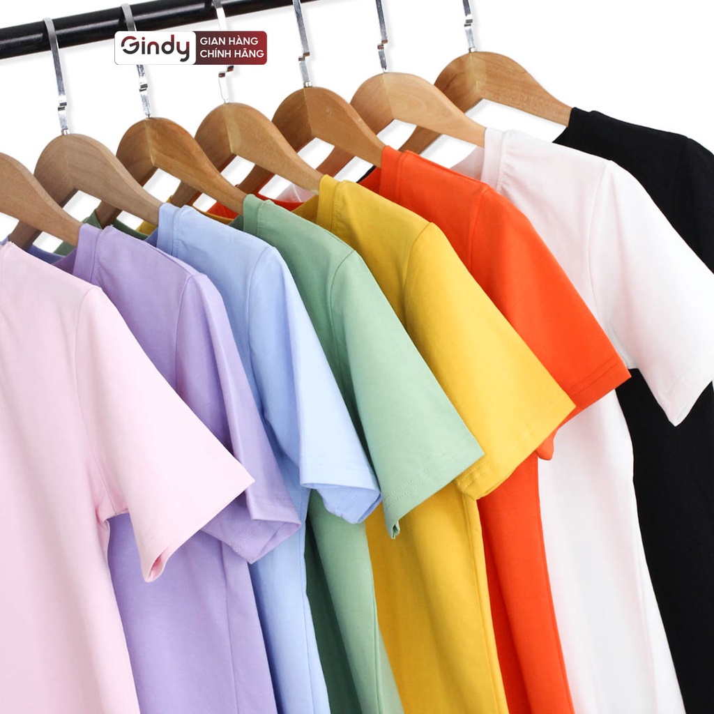 Áo thun nữ dáng ôm ngắn tay phông cotton trơn cổ tròn form vừa nhiều màu GINDY unisex co giãn dễ phối đồ A005