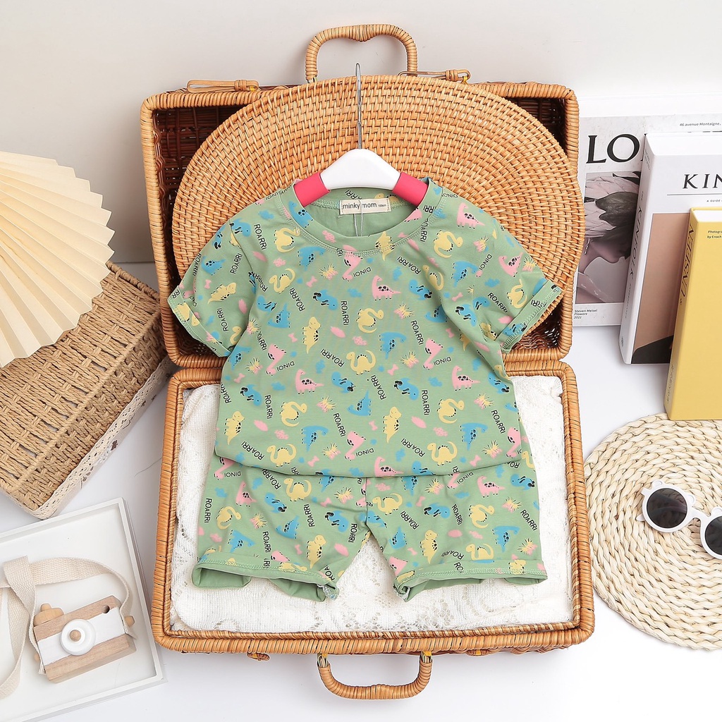 Bộ Cộc Tay Cho Bé Trai Bé Gái Minky Mom Vải Cotton 100% In Họa Tiết Dễ Thương, Đồ Bộ Mặc Nhà Cho Bé BCKHI1