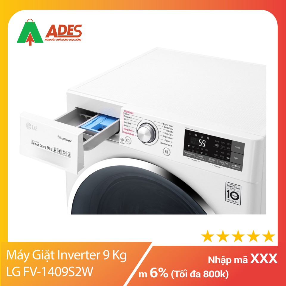 Máy Giặt Cửa Trước Inverter 9 Kg LG FV-1409S2W | Chính Hãng Giá Rẻ