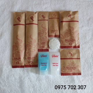 Bàn chải đánh răng khách sạn, bộ amenities lược, chụp tóc, tăm bông 100 cái cao cấp đầy đủ