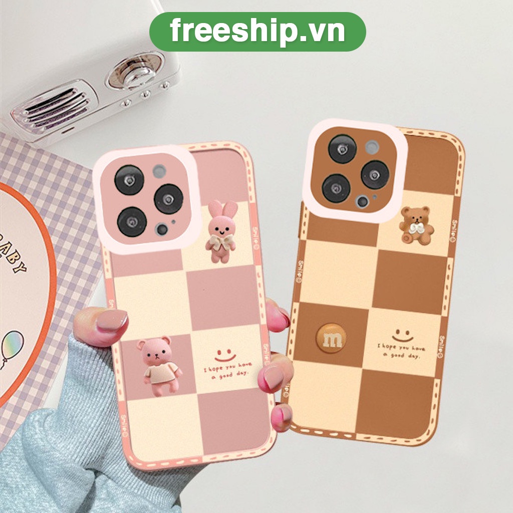 Ốp lưng iphone cạnh vuông lỗ camera gấu thỏ 6/6splus/7/7plus/8/8plus/x/xr/xs/11/12/13/pro/max/plus/promax  g25