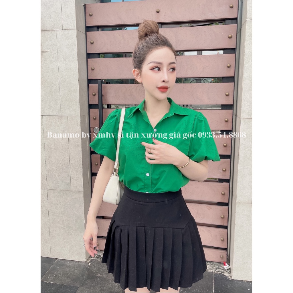 Áo sơ mi nữ tay bồng 3 màu hàng thiết kế thời trang Banamo áo tay bồng 3 màu 3922