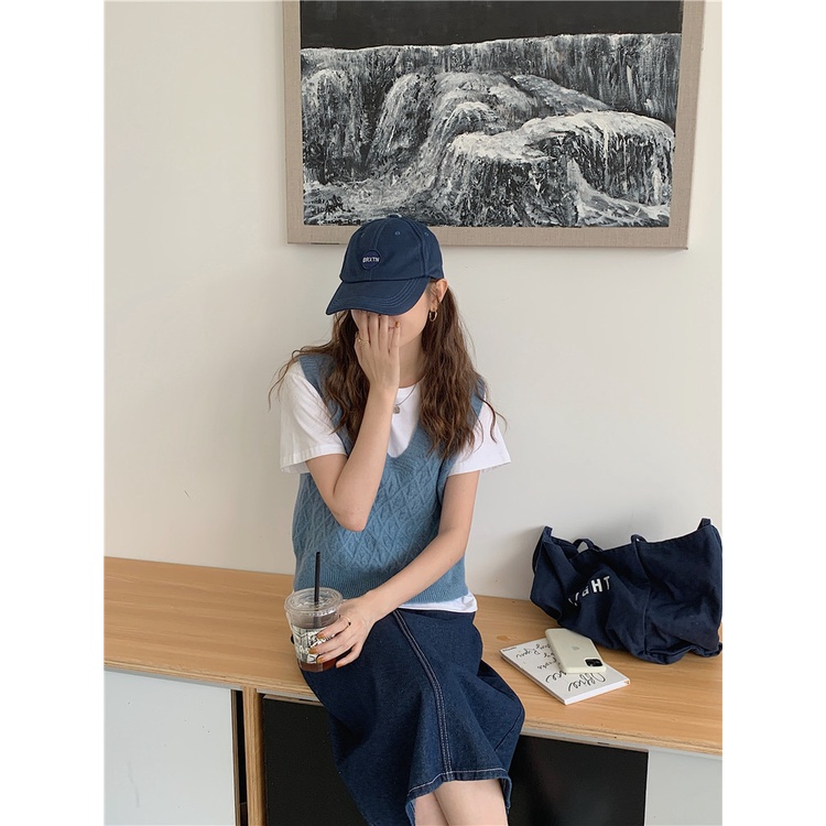 Áo Gile len nữ Viền nổi Ulzzang Cổ tim Hàn Quốc Gile nữ Cổ V Thời trang Thu Đông | BigBuy360 - bigbuy360.vn