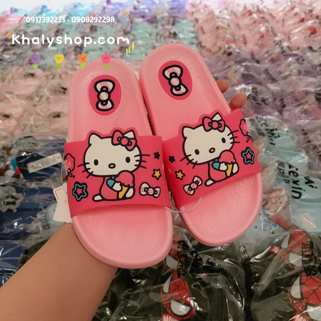 Dép quai ngang hình Mèo Hello Kitty ôm cây kem, màu hồng đậm có size kép [S34,35] [S36,37] siêu hot cho trẻ em, bé gái