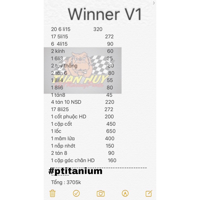 Full xe ốc titan gr5 cho ex150 winner x winner v1 tặng kèm bộ lục giác bông