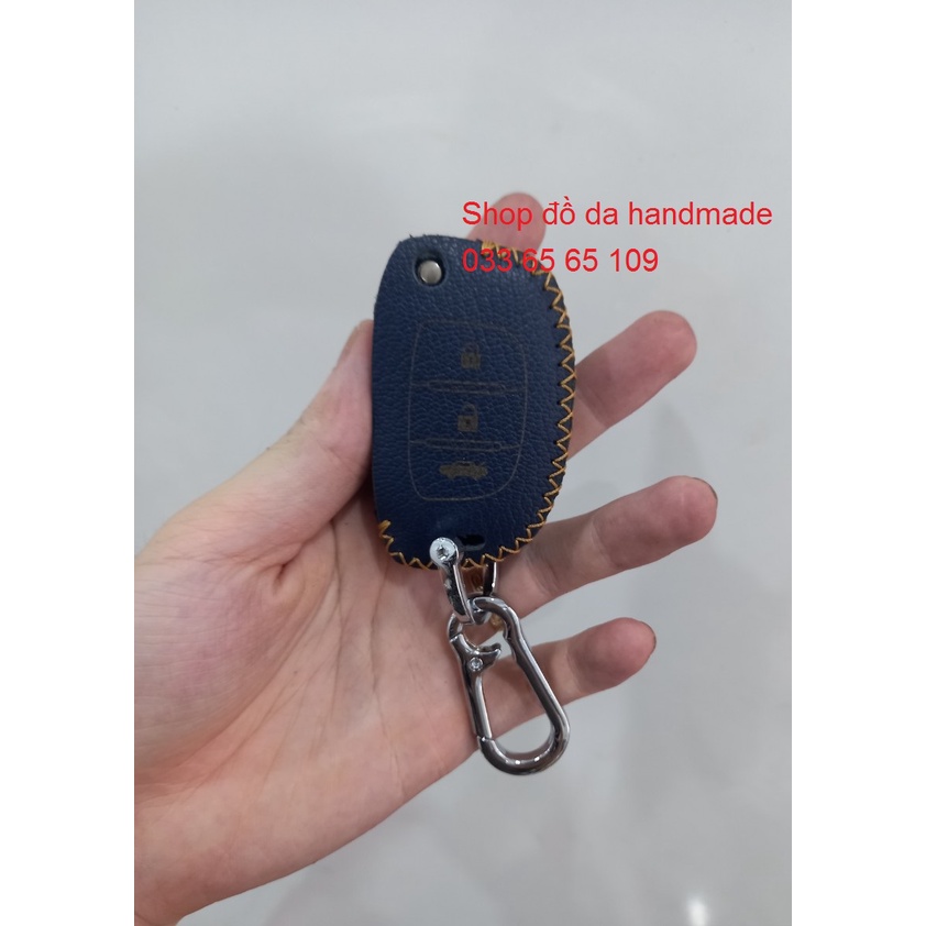 [Giá sỉ] Bao da chìa gập xe Hyundai I10, I20, I30, accent, tucson, santafe...bằng da bò (handmade), kèm tặng móc khóa