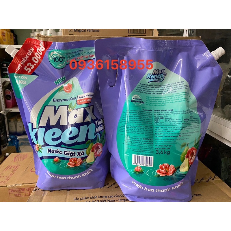 combo 2 túi nước giặt MaxKleen Vườn Hoa Thanh Khiết 3,6kg / 1 túi