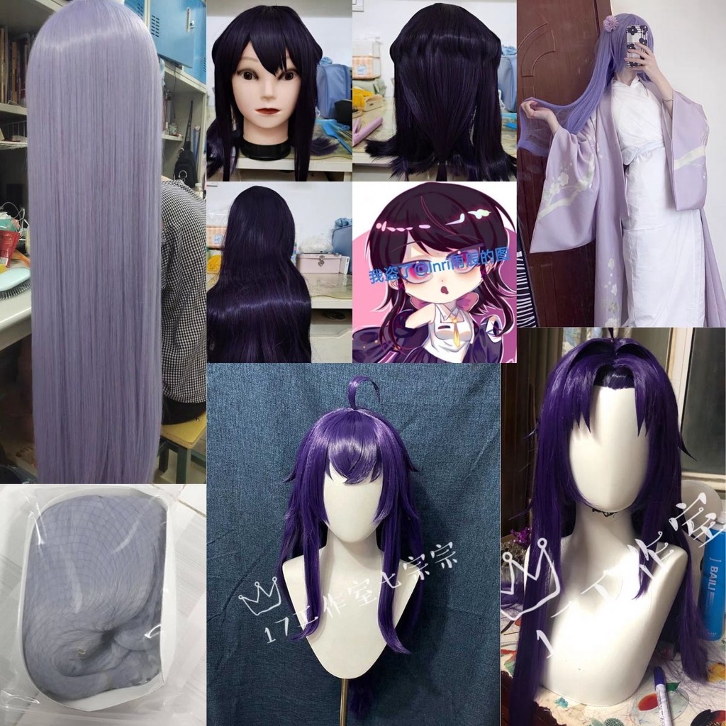 [order/không có sẵn] wig/tóc giả nữ cơ bản 100cm/1m cosplay màu xanh lá xanh rêu xanh dương xanh biển tím