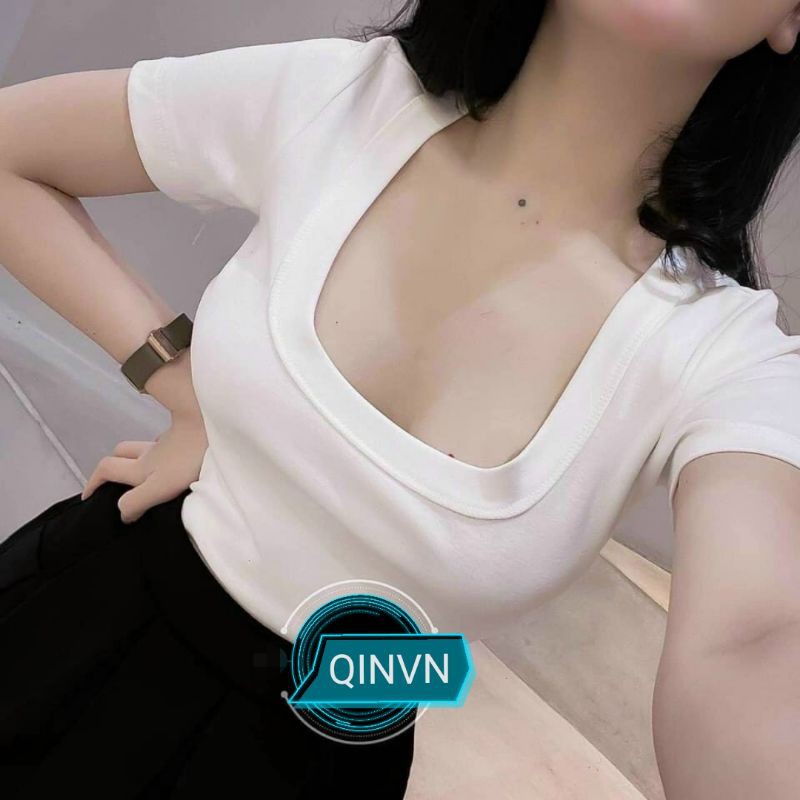 [Mã FAMAYWA giảm 10K đơn 50K] Áo thun cổ chữ U form ôm ngắn tay chất đẹp hàng vnxk