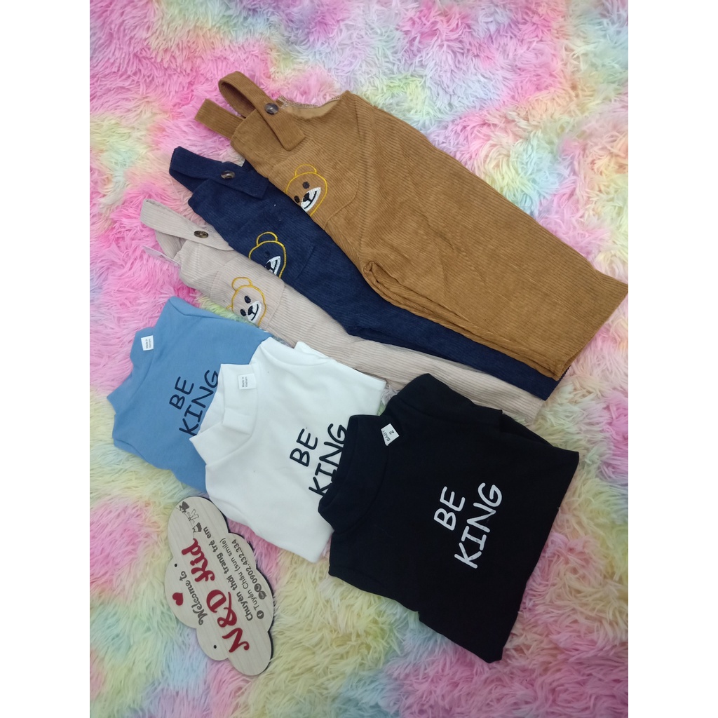 Set Yếm Cho Bé Trai & Gái - Quần Áo Yếm Cho Bé Chất Nhung Tăm - Áo Cotton Zip Hàn Siêu Cute - N&D Kid