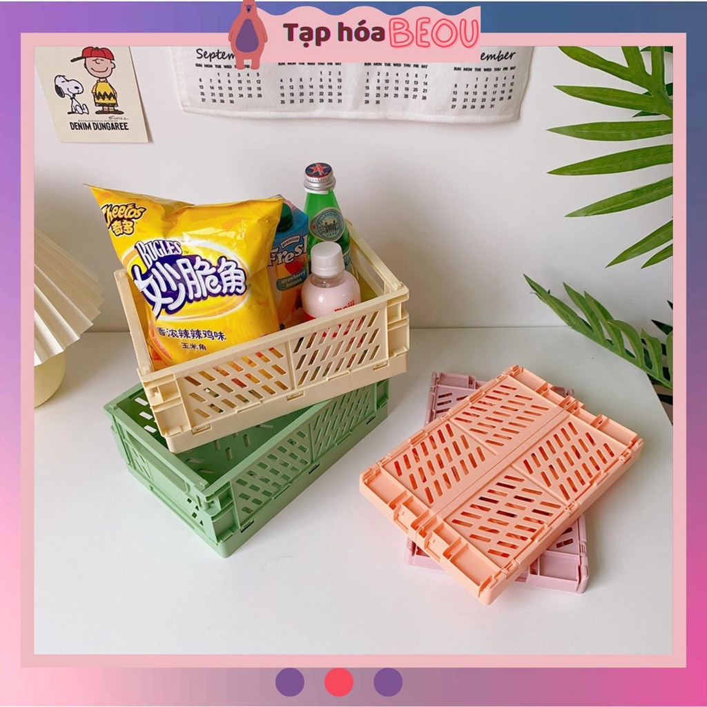 Khay nhựa để bàn nhiều màu cute, giỏ nhựa mini gấp gọn