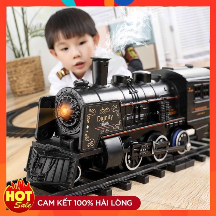 Bộ đồ chơi lắp ráp xe lửa có Hiệu ứng ánh sáng âm thanh Hơi nước và khói dầu