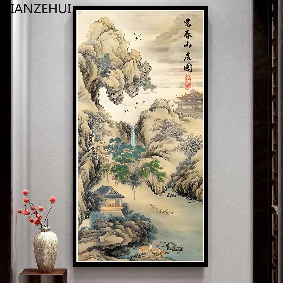 Bộ Tranh Thêu Chữ Thập 11ct Hình Phong Cảnh Núi Non Kích Thước Lớn Bằng cotton diy