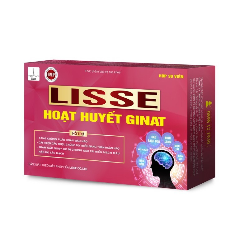 LISSE HOẠT HUYẾT GINAT - Tăng Cường Tuần Hoàn Máu (Hộp 30 viên)