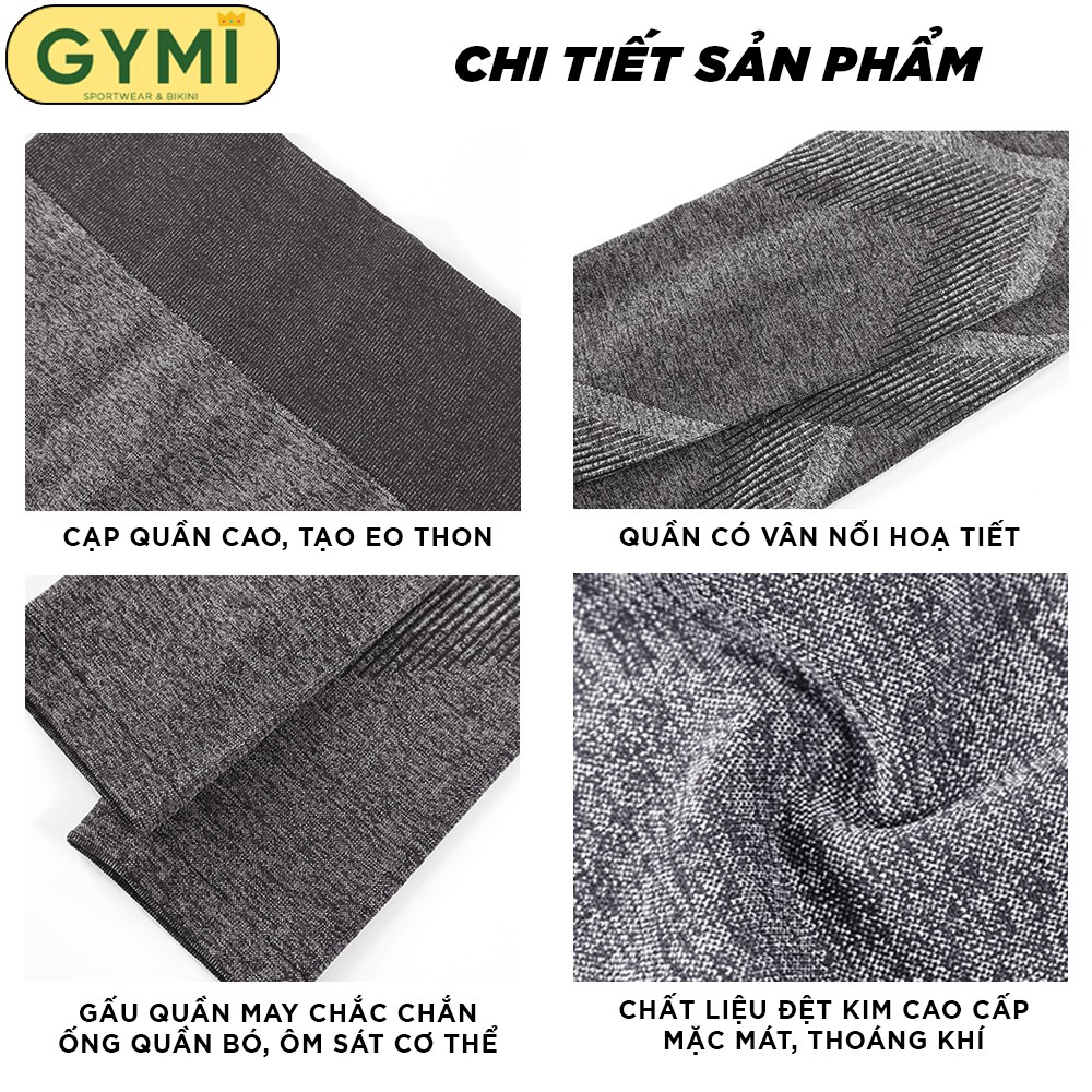 Quần tập gym yoga nữ GYMI QD12 dáng dài legging thể thao cạp cao nâng mông hoạ tiết vân chìm ống quần