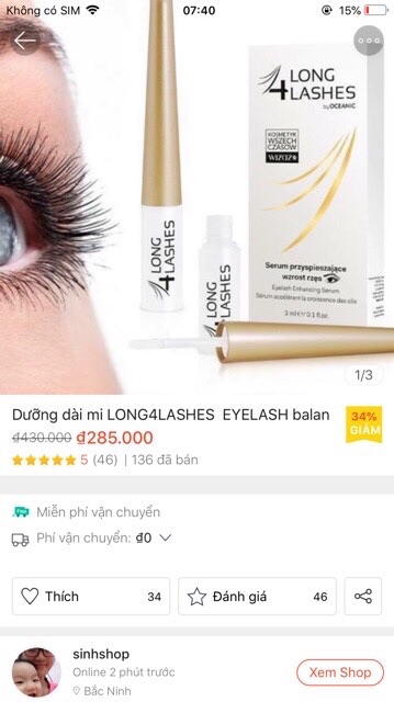 [Bill Ảnh Sau] Dưỡng Dài Mi Long4lashes Balan