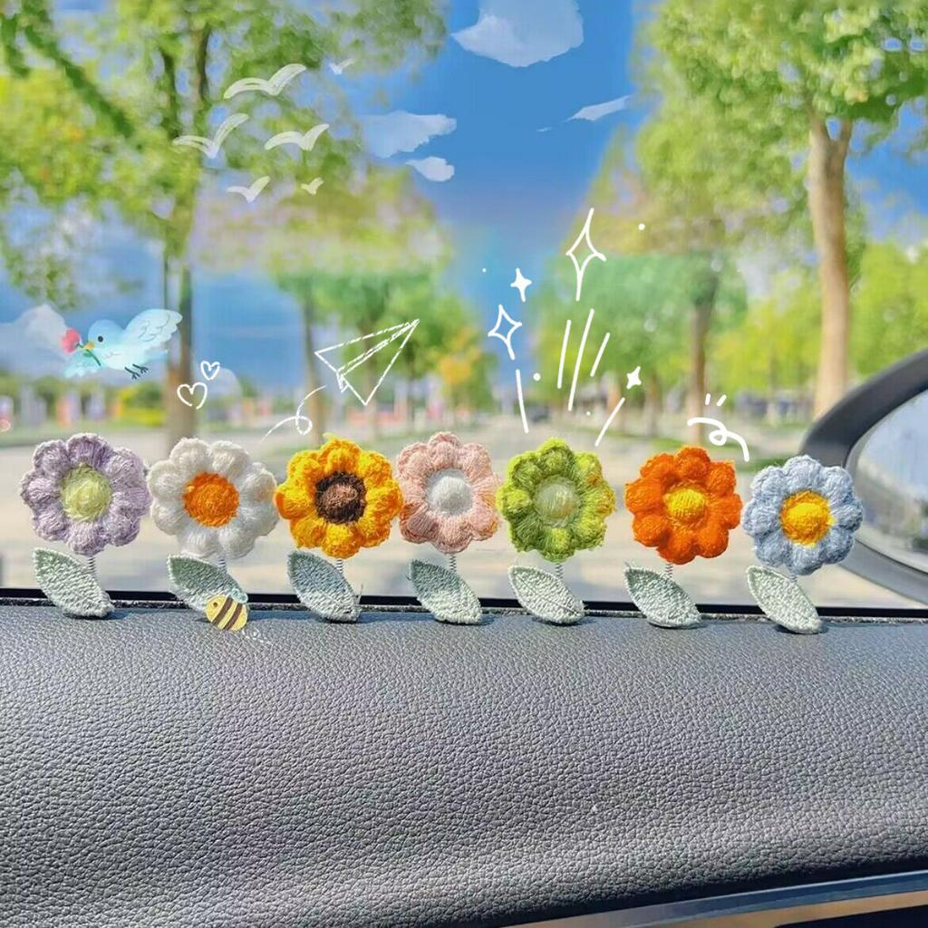 Phụ Kiện Hoa Mini Đan Len Dễ Thương Để Bàn Trang Trí