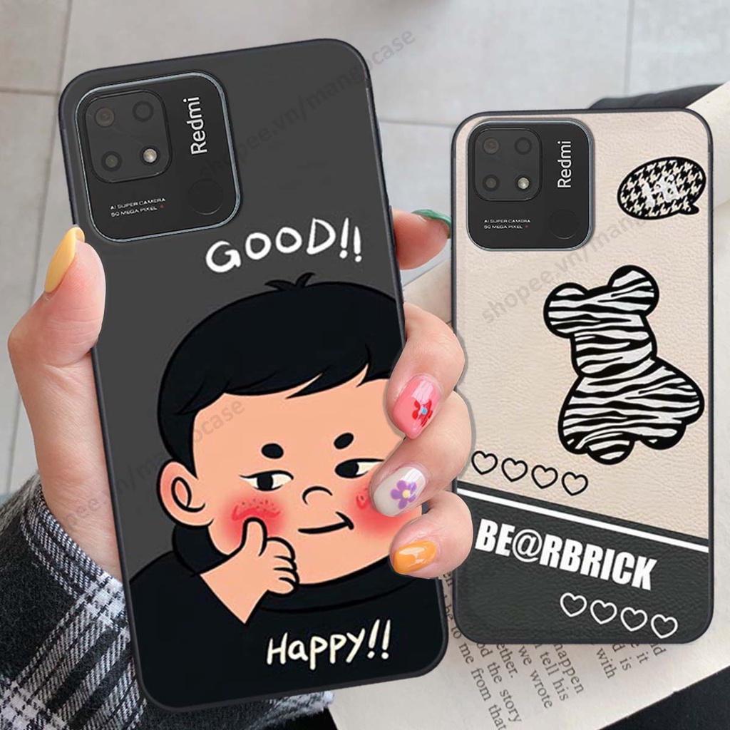 Ốp lưng Xiaomi Redmi 10C in hình happy nice, bé gấu đáng yêu