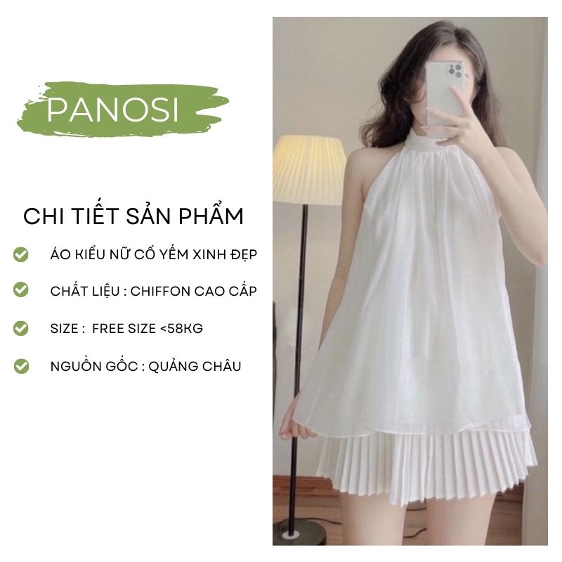 Áo kiểu thời trang nữ trắng dáng yếm bánh bèo 2 lớp có đai thắt eo xinh xắn PANOSI - Mã A232