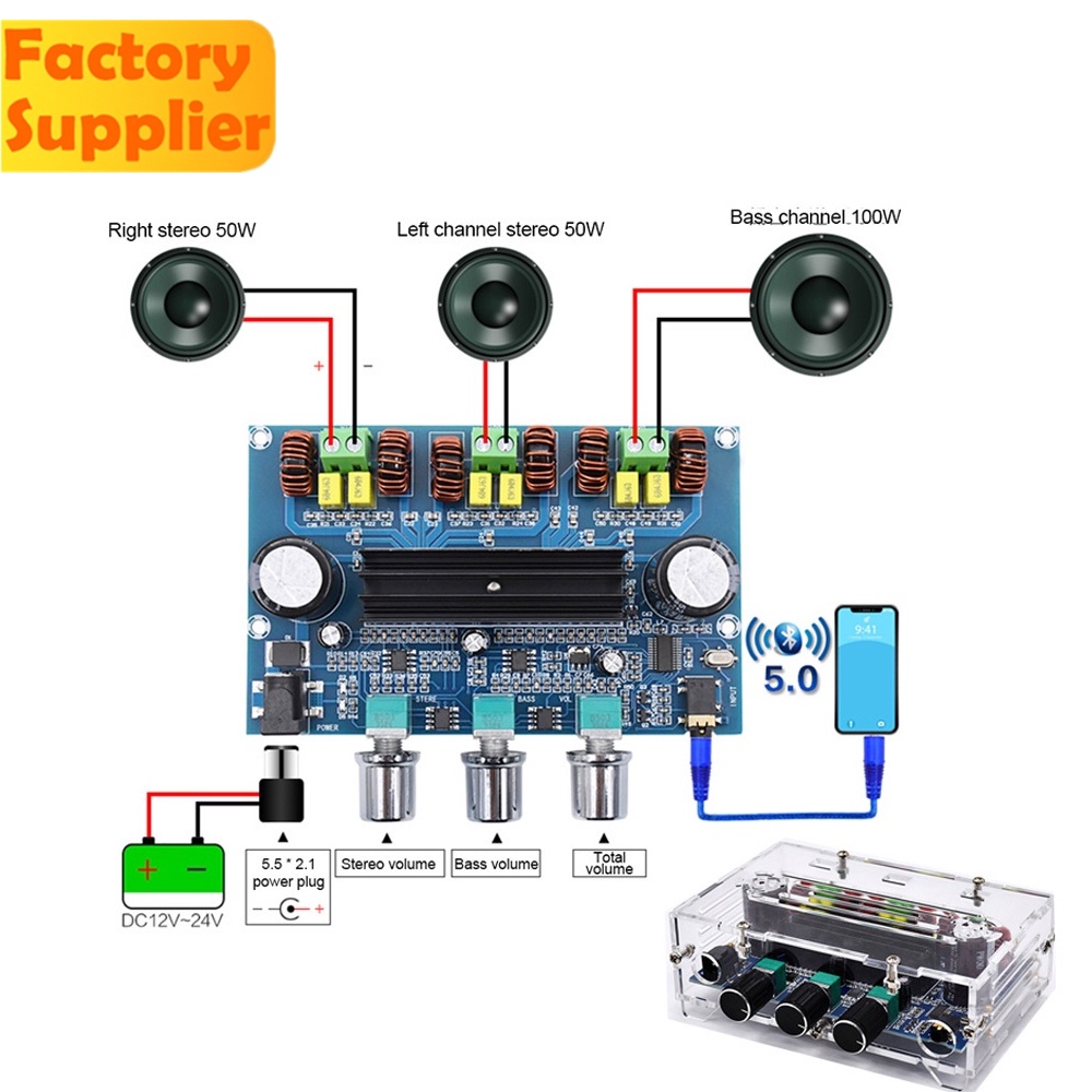 Bảng Mạch Khuếch Đại Âm Thanh Bluetooth 5.0 XH-A305 TPA3116D2 50wx2 + 100w 2.1